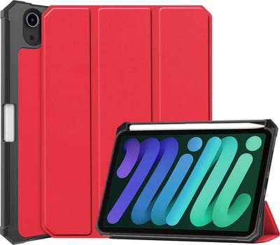 Hoes - Geschikt voor Apple iPad Mini 6 (2021) - 8.3 inch - 6e Generatie - Dun & Stevig - Trifold Bookcase - Hard Cover Case - Met Uitsparing Geschikt voor Apple Pencil - Hardcover Book - Tablet Hoesje - Rood
