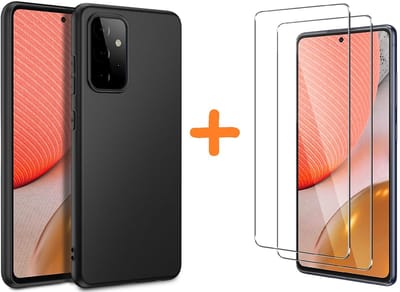 Hoesje Geschikt Voor Samsung Galaxy A72 hoesje Zwart hoesje colour TPU Back Cover +Galaxy A72 2x Glazen screenprotector