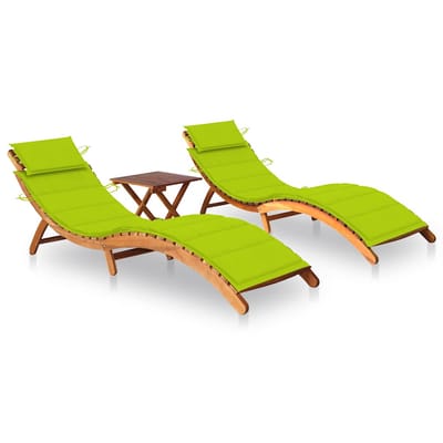 vidaXL - Ligbedden - 2 - st - met - tafel - en - kussens - massief - acaciahout