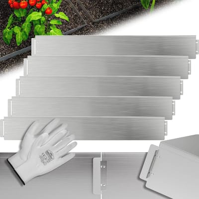 Metalen Tuinafboording | Borderrand 100x14cm | Gegalvaniseerd Staal met Handschoenen