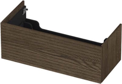 INK wastafelonderkast 1 lade greeploos push to open echt hout met horizontaal gefreesd front 100x45x38cm, massief eiken charcoal