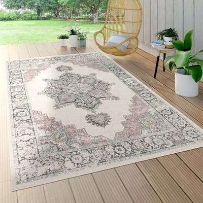 Paco Home vloerkleed voor binnen en buiten, laagpolig voor balkon terras, oriëntaals patroon beige 60x100 cm