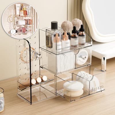 Make-Up Organizer Voor Kaptafel - Acryl Make-Up Organizer Met Sieradenhouder - Organizer Voor Badkameraccessoires Met Verwijderbare Tussenschotten