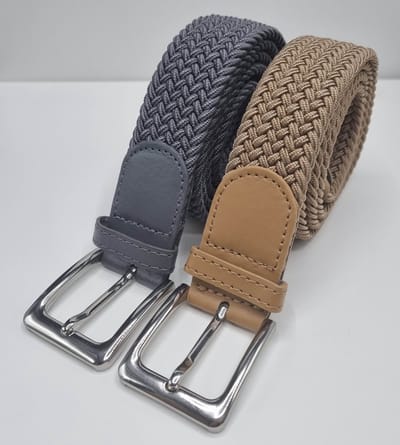 2 pack deal - Elastische riem - gevlochten broekriem - dames en heren riemen - Kleur 1 Beige 2 Grijs 105 cm