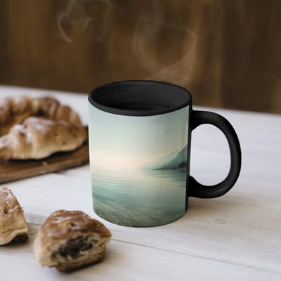 Magische Mok - Foto op Warmte Mokken - Koffiemok - Zee - Horizon - Blauw - Mist - Magic Mok - Beker - 350 ML - Theemok