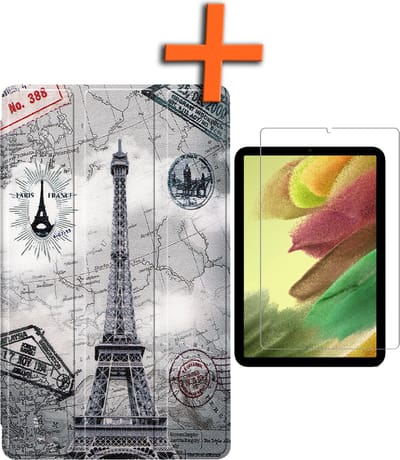 Hoesje - Geschikt voor Samsung Galaxy Tab S6 Lite - Met Screenprotector - Trifold Bookcase - Hard Cover - Hardcover Book Case - Tablet Hoes - Eiffeltoren