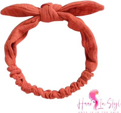 Haarband Hafsa Honing - Smalle en zachte baby haarband van hydrofiele stof met een strikje | haaraccessoires voor meisjes kinderen babies