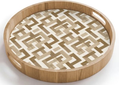 Dienblad rond 40x40 cm - Schootdienblad hout - Geometrisch - Retro - Bruin - Borrelplank rechthoek - Plateau houten dienbladen