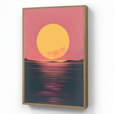 Wandlamp 60x90 cm - Oplaadbaar - Zon - Geel - Bergen - Water - Wandlampen binnen woonkamer - Slaapkamer lamp - Decoratieve nachtlamp - Vloerlamp draadloos