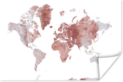 Poster 30x20 cm - Wereldkaart - Marmer - Rood - Posters - Kamer decoratie - Wanddecoratie woonkamer - Muurdecoratie slaapkamer