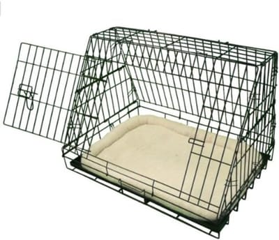 Famanu - Deluxe schuine puppykooi medium 30 inch zwarte opvouwbare hondenbench met metalen bak zonder kauwen, fleece en schuine voorkant voor in de auto