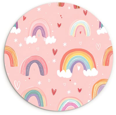WallCircle® Wandcirkel 120x120 cm - Muurcirkel Regenboog - Patroon - Pastel - Handgetekend - Muurdecoratie woonkamer - Wanddecoratie slaapkamer - Kamer decoratie accessoires - Ronde schilderijen XXL