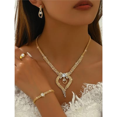 5-delige Damesmode Exquise Klauwketting Vlinder Oorbellen Ketting Armband Sieradenset Bruiloft Banket Feest Festival Cadeau brown