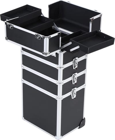 Ariqo Make Up Koffer - Visagie Koffer - Kappers Trolley - Make-up - Met Wieltjes - 4-in-1 - 120L - 25x34x73cm - Zilver met Zwart