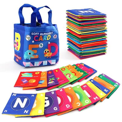 Cartes Alfabétiques Douces pour Bébé Cartes Flash d'Apprentissage ABC avec Sac de Rangement Lettre Chiffre Doux Jouet Éducatif Précoce pour Bébés Tout-Petits