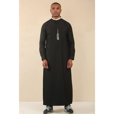 Zwarte Thobe voor heren, Arabische kleding uit Saoedi-Arabië, islamitische kleding, Jubba-gewaad