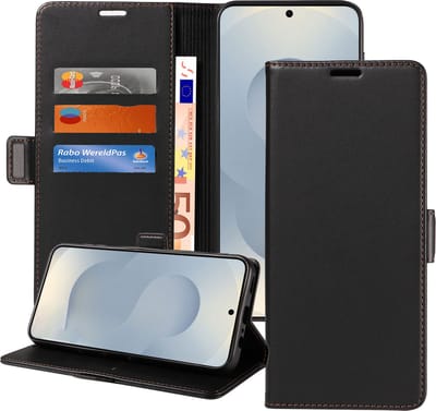 Geschikt voor Samsung Galaxy S25 - Book Case Hoesje - Magnetische Sluiting - Portemonnee Rustic Zwart