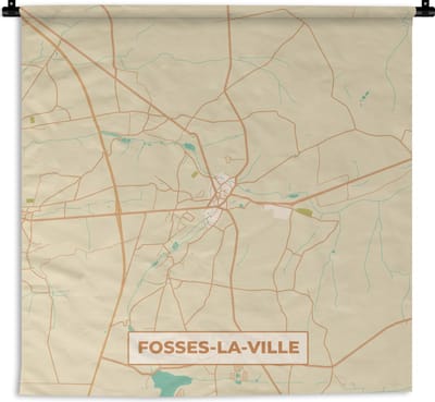 Wandkleed - Wanddoek - Kaart - Stadskaart - Vintage - Plattegrond - Fosses-La-Ville - 180x180 cm - Wandtapijt