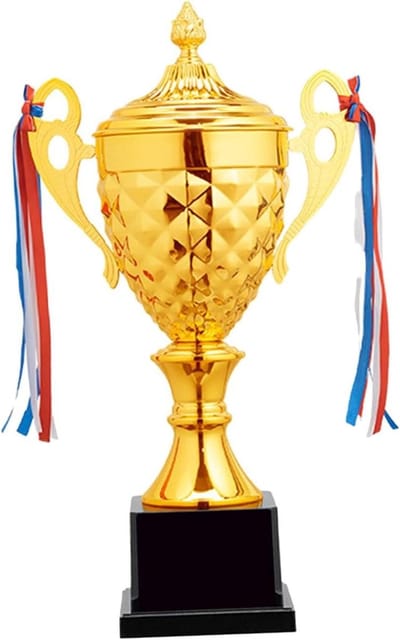 Trofee Eerste Plaats - Prijs Beker - Competitie Succes - Robuust Metaal - 38 Cm Hoog - Goudkleurig