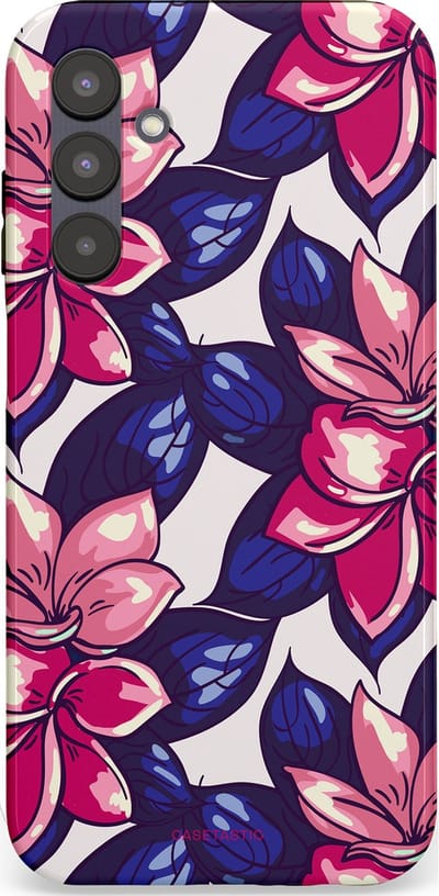 Casetastic hoesje geschikt voor Samsung Galaxy A25 - Dubbellaagse bescherming - Tropen paradijs - Fashion Case - Donkerblauw Roze Koraal Lila