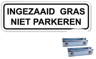 Bord ingezaaid gras - niet parkeren - Weerbestendig Aluminium - 40x15 cm - Bevestiging: Met hekbeugels (voor spijlen- of gaashek)