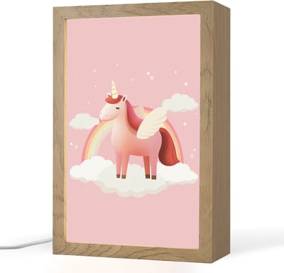 Nachtlampje 20x30 cm - Kinder lampje - Eenhoorn - Vleugels - Roze - Regenboog - Tafellamp kinderkamer - Slaapkamer lamp - Bedlamp kinderen - Kinderlampje stopcontact - Wandlamp babykamer - Nachtlampjes