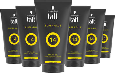 Taft - Super Glue Level 14 Power Styling Gel - Haarstyling - Haargel - Sterke Fixatie - Korte Haartypes - Voordeelverpakking - 6x 150ml