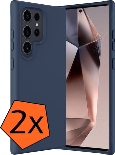 Hoes - 2 Stuks - Geschikt voor Samsung Galaxy S24 Ultra - Sterk & Shockproof - Case Siliconen - Back Cover - Telefoon Hoes - Donkerblauw