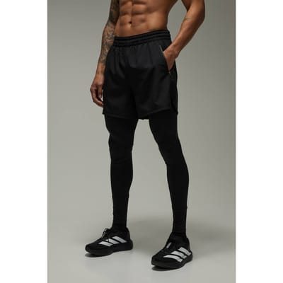 Common Pace Hardloop 2-in-1 Legging Dubbele Tailleband 5 Inch Short | Black | Size Large