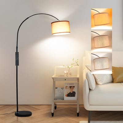 ANTENLICHT Vissende Vloerlamp Met Stoffen Bruin Kap - Met gloeilamp E27 9W - Dimmer 3000K-6000K 860LM - Hoogte 165 -180cm - Met Afstandsbediening - Zwart