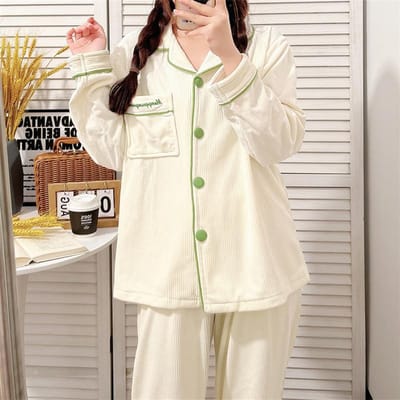Herfst Winter Dikke Pluche Pyjama Huispak Dames Casual Eenvoudig Luxe Slaapkleding Lange Mouwen Warme Vest Broek Slaapkleding 2XL white