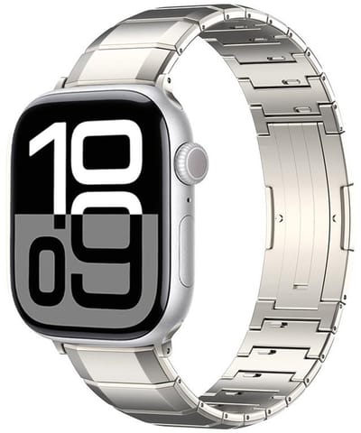 Titanium bandje - geschikt voor Apple Watch 1/2/3/4/5/6/7/8/9/10/11/ SE (1,2,3) met maat 38 mm / 40 mm / 41 mm en 42 mm (Watch 10/11) - stalen schakelband met vlindersluiting - titanium
