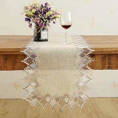 Dailygoods - Beige Kant Tafelloper voor Bruiloft en Decoratie