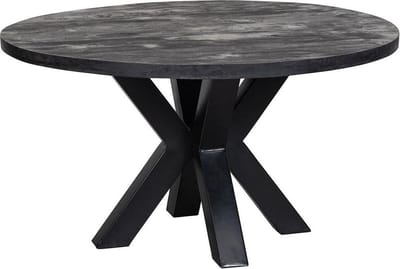 Mangohouten Eettafel Madison Black Rond Ø 150 Mahom Industrieel - Dinertafel van Mangohout & Metaal - Industriële Eettafel