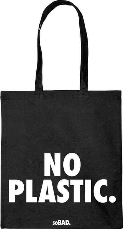 Draagtas No plastic - wit - katoenen tas - soBAD. - met leuke grappige tekst