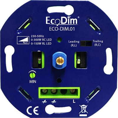 EcoDim - LED Dimmer - ECO-DIM.01 - Fase Aan- en Afsnijding RLC - Inbouw - Enkel Knop - 0-300W