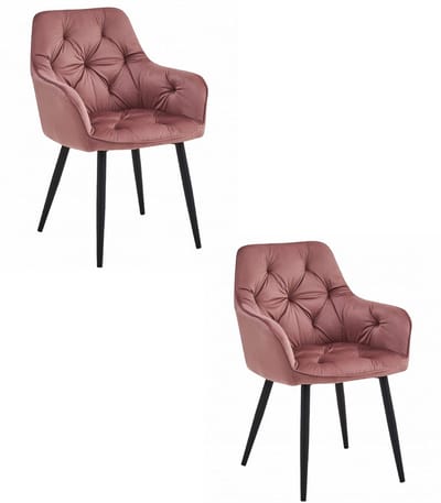 Set van 2 - Stoel JORK - Donkerroze Velvet - Zwarte Metaalpoten - Luxe Eetkamerstoel - Fauteuil - Met Armleuning - Modern Design - Elegant en Comfortabel voor Woonkamer, Keuken of Eetkamer - Max. 110 kg