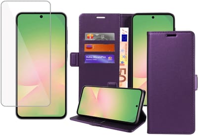 Book Case & Screenprotector geschikt voor Samsung Galaxy A17 5G / A26 Hoesje Screenprotector - Gehard Glas Cover + Magnetische Sluiting - Portemonnee paars