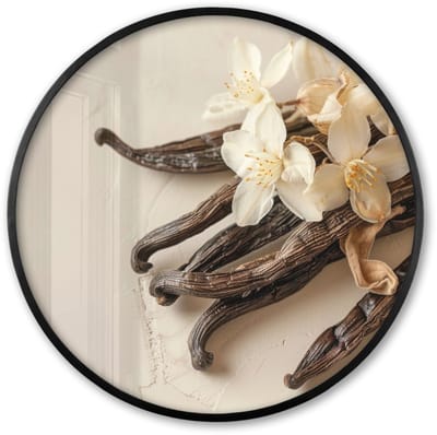 Poster in lijst Rond - Fotolijst 60x60 cm - Posters - Vanille - Bloemen - Beige - Ronde posterlijst zwart - Decoratie - Wanddecoratie woonkamer - Muurdecoratie slaapkamer