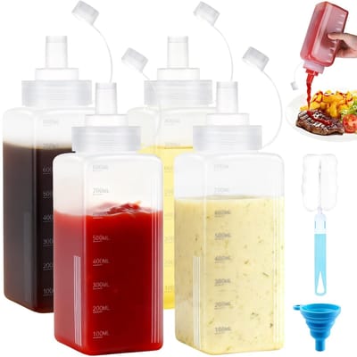 Dailygoods- Knijpfles Set van 4 - 800ml/27oz - Plastic Doseerfles - Squeeze Fles - Spuitfles voor Saus - Herbruikbaar en Makkelijk te Reinigen - Squeeze Bottle