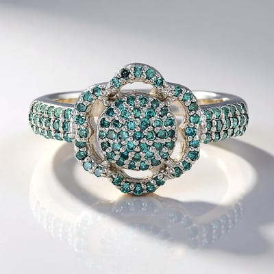 Cavill - Zilveren Ring 925 Sterling Zilver met Platina - 0,67 ct Fancy Diamant - Ronde Pave Zetting - Elegante Damesring Cadeau