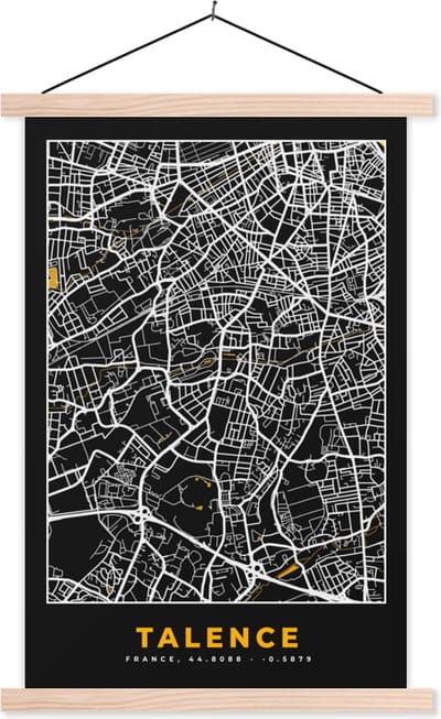 Posterhanger incl. Poster 40x60 cm - Schoolplaat - Talence - Plattegrond – Kaart – Frankrijk – Stadskaart - Textielposter - Blanke latten - Stadskaart