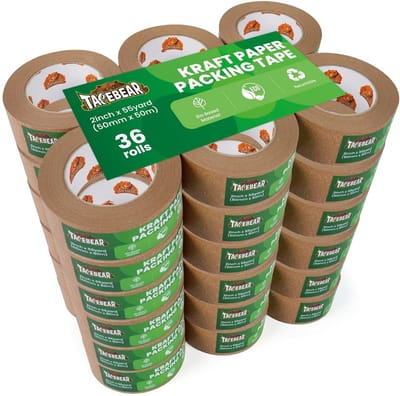Verpakkingstape 50m x 50mm - 36 Rollen - Gerecycled - Bruin - Milieuvriendelijk Plakband voor Dozen en Verhuizingen