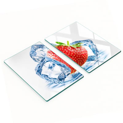 Stijlvolle en duurzame glazen snijplanken met aardbeien- en ijsprint, 2x40x52 cm