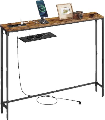 Golaro Wandtafel - Console Tafel Industrieel Design met Laadstations en 2 Stopcontacten - Smalle Tafel voor Hal en Woonkamer