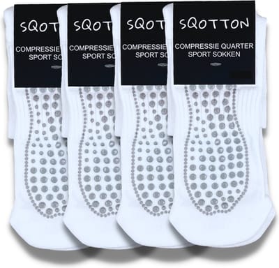 4 paar Quarter Sportsokken - Antislip geschikt voor in sportschoenen - Halfhoge anti-slip sokken - Wit - Maat 35-38