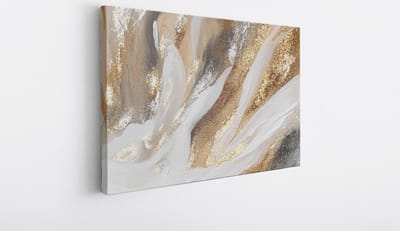 Saammp Canvas Schilderij - Wit goud patroon - Abstract kunstwerk - 30x20 - Foto op canvas - Wanddecoratie - Muurdecoratie Woonkamer - Slaapkamer decoratie - Canvas Print