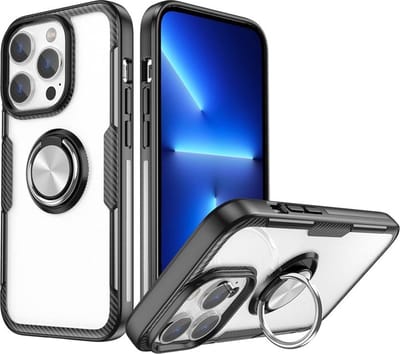 Geschikt voor iPhone 14 Pro Hoesje backcover met Magnetische ring houder ring – Zwart