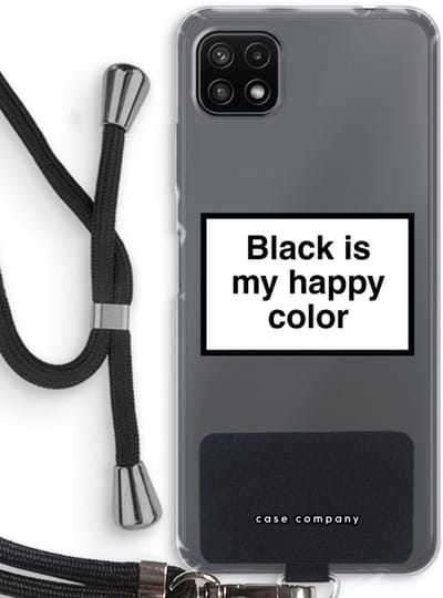 Case Company® - Hoesje met koord geschikt voor Samsung Galaxy A22 5G hoesje met Koord - Black is my happy color - Telefoonhoesje met Zwart Koord - Bescherming aan alle Kanten en Over de Schermrand