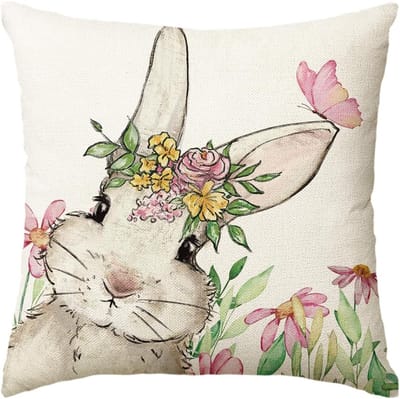 Dailygoody - Kussensloop - Lente Decoratie - 45 x 45 cm - O-haas Bloemen - Sierkussen voor Woonkamer - Perfect voor Pasen